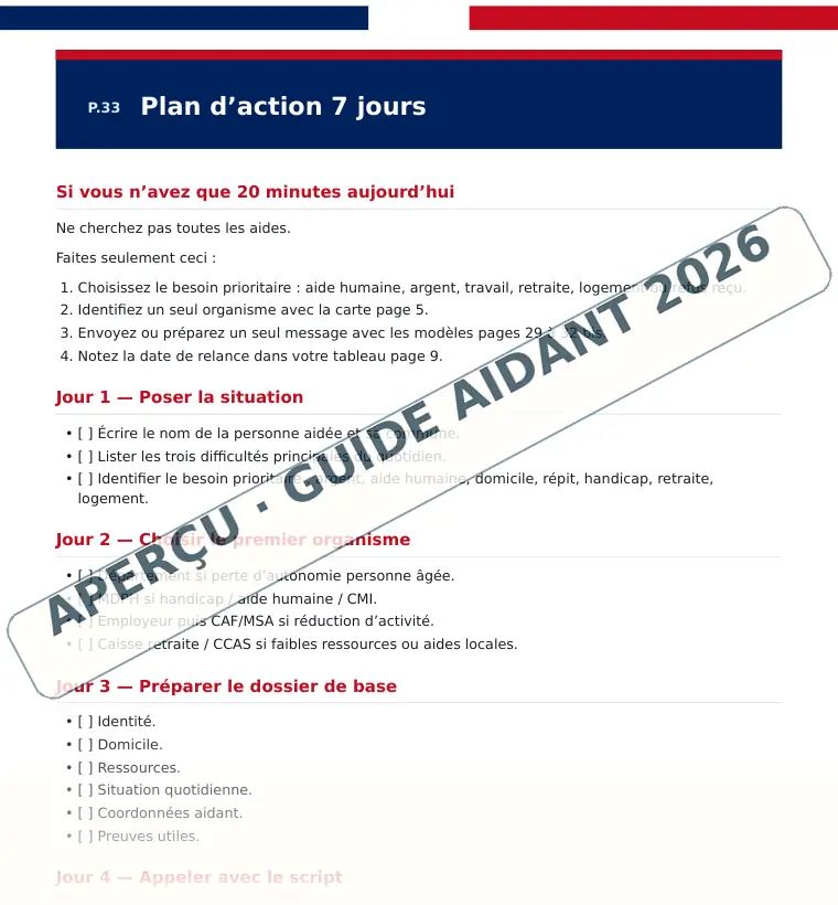 Extrait filigrané du plan d’action 7 jours du Guide Aidant